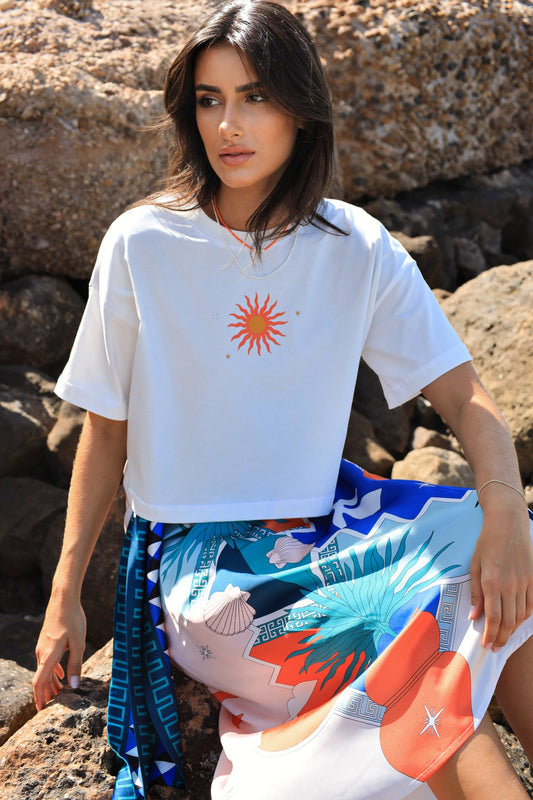 SOL I CROPPED WHITE T-SHIRT