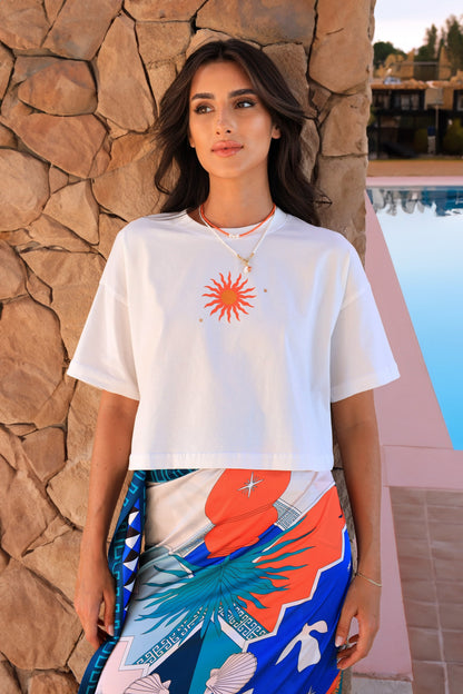 SOL I CROPPED WHITE T-SHIRT