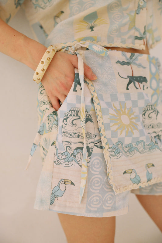 Mosaic Tides Linen Skort