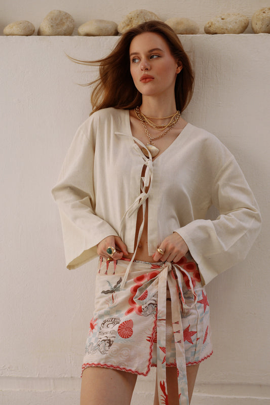 Linen Tie Front Top