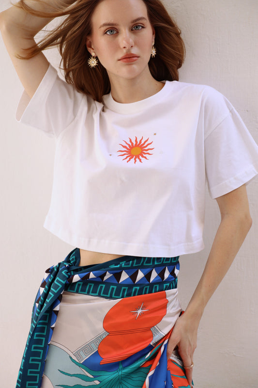 SOL I CROPPED WHITE T-SHIRT